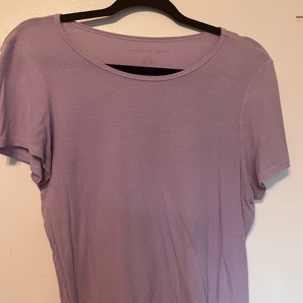 American Eagle Outfitters Lavender Ribbed Short-Sleeve Top
